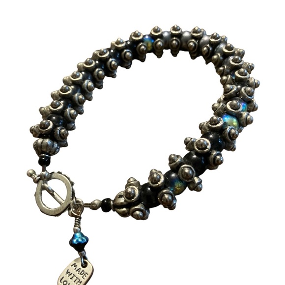 Handmade Futuristic Industrial Steampunk Chunky Titanium Finish Beaded Bracelet - Picture 3 of 3